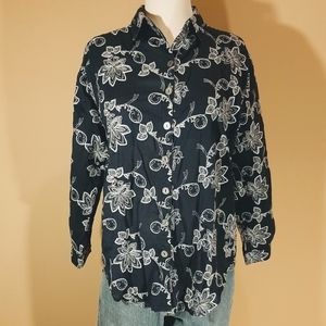 COLDWATER CREEK - Navy w/white embroidery Womens long sleeve PM